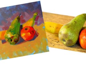 Online kurzy kreslení – 29 různých kurzů v pohodlí domova – Zátiší s ovocem akrylem na plátno – online kurz