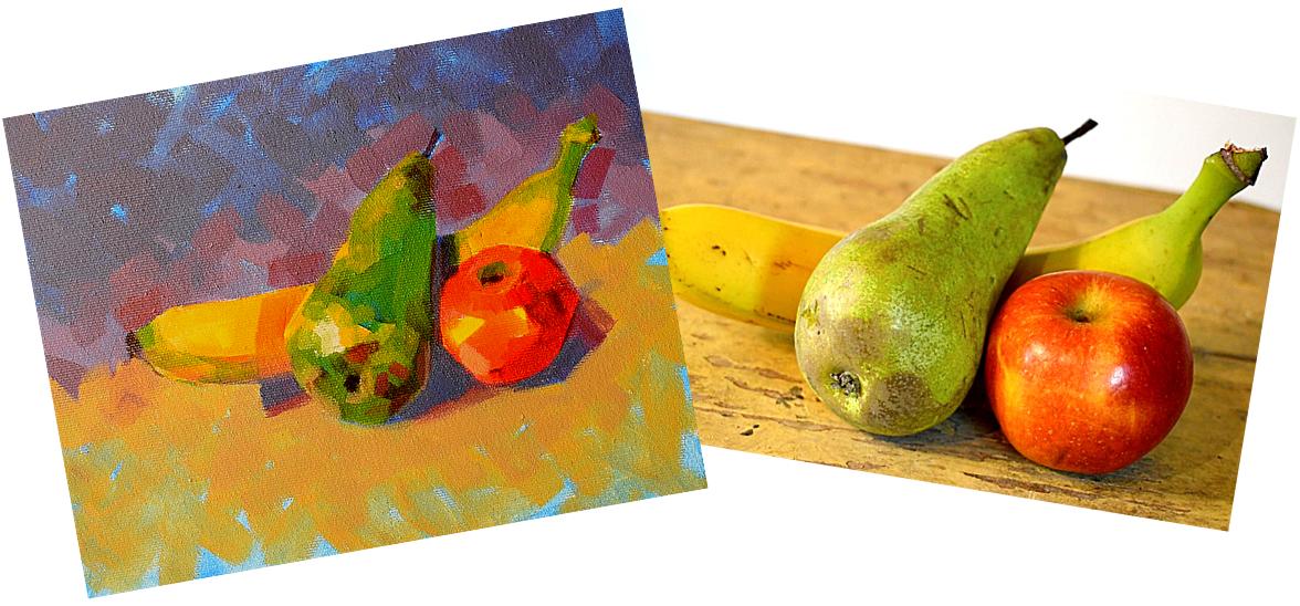 Online kurzy kreslení - 29 různých kurzů v pohodlí domova - Zátiší s ovocem akrylem na plátno - online kurz