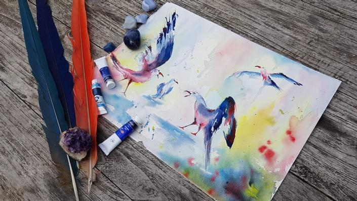 Online kurzy kreslení - 29 různých kurzů v pohodlí domova - Tajemství akvarelové barvy "Racci-vlastní kompozice" - online - Obrázek 2