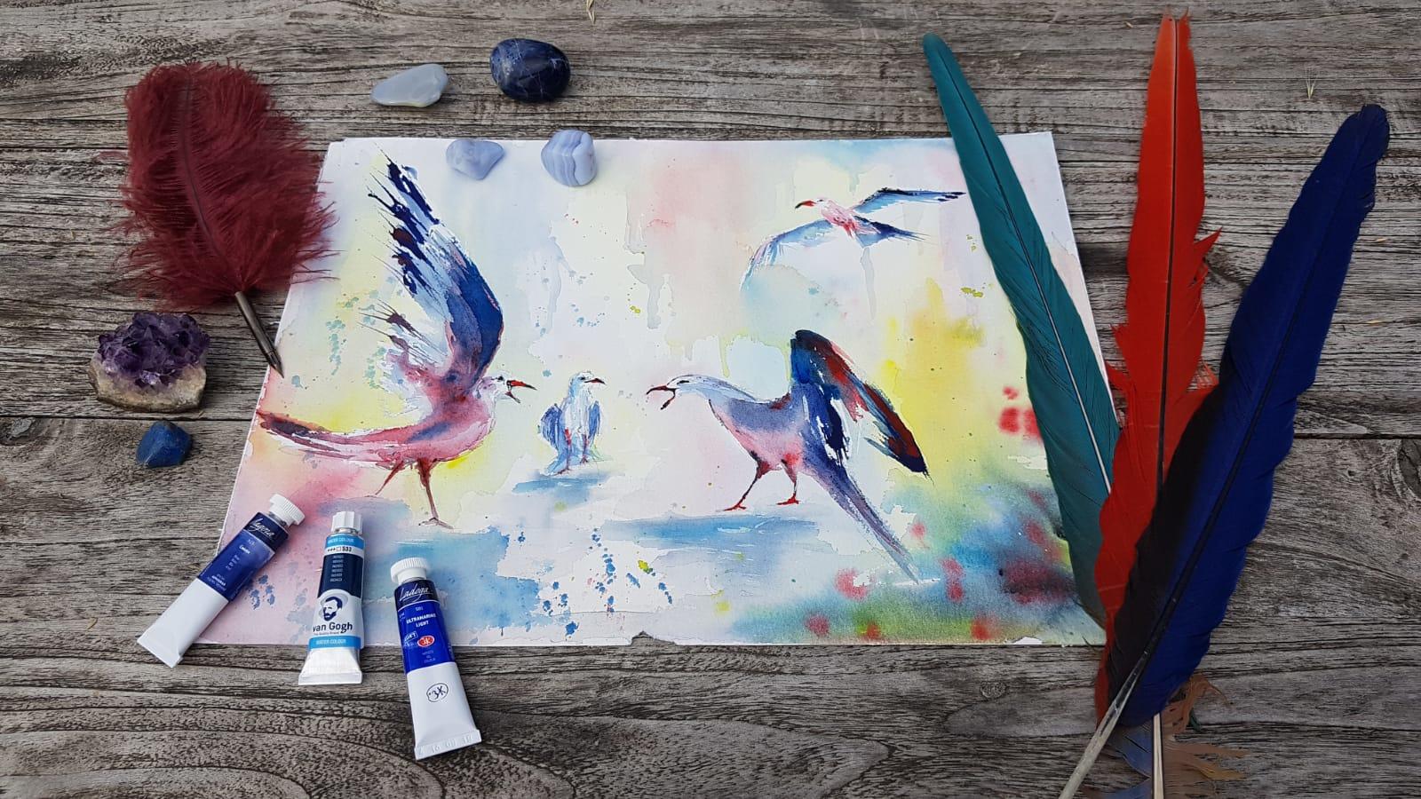 Online kurzy kreslení - 29 různých kurzů v pohodlí domova - Tajemství akvarelové barvy "Racci-vlastní kompozice" - online