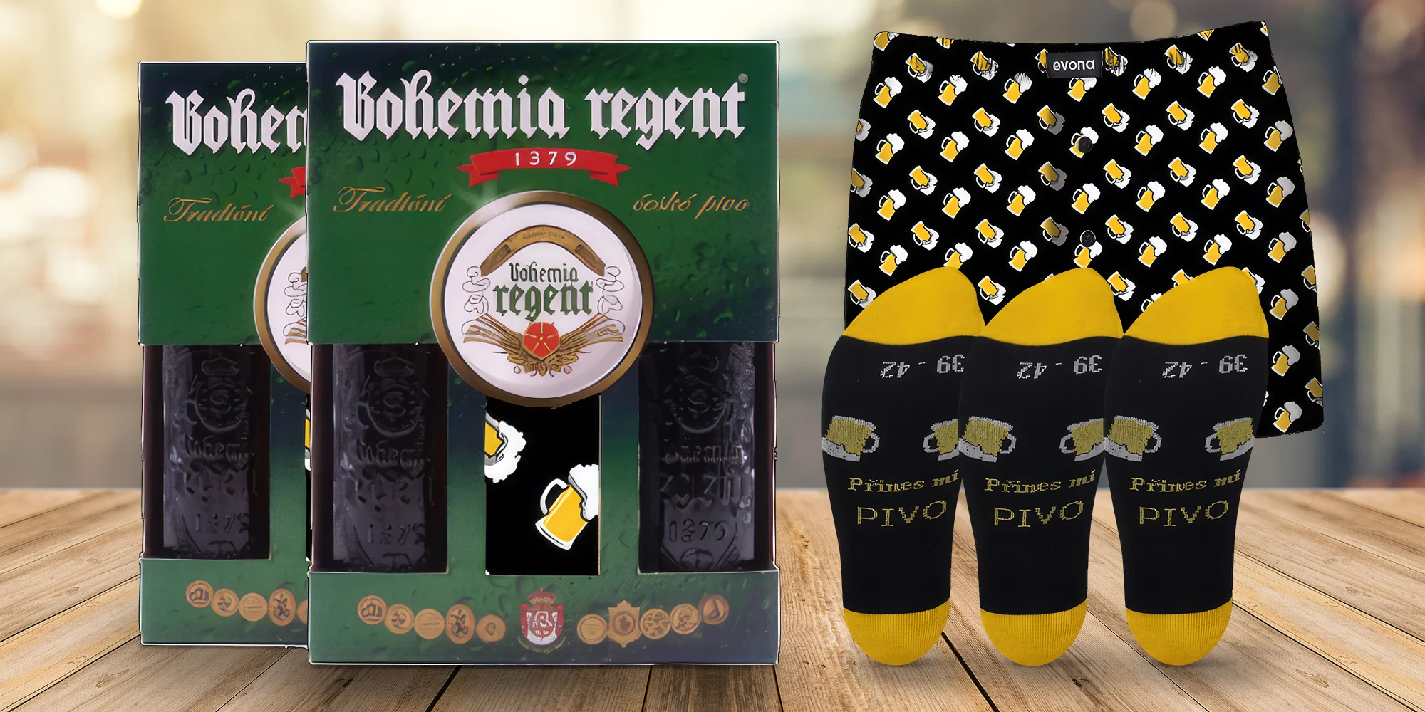 Dárkové sety piva Bohemia Regent a ponožky, trenýrky či tričko