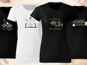 Dámská trička s nápisem: zvířata, pečení, víno i les