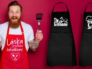 Kuchařské a grilovací zástěry s vtipným nápisem