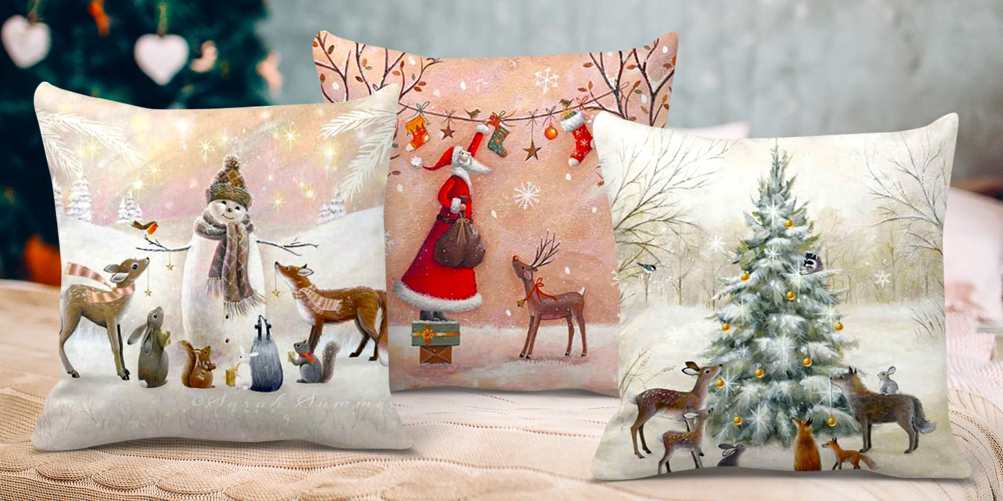 Vánoční a zimní potahy na polštář se zvířátky