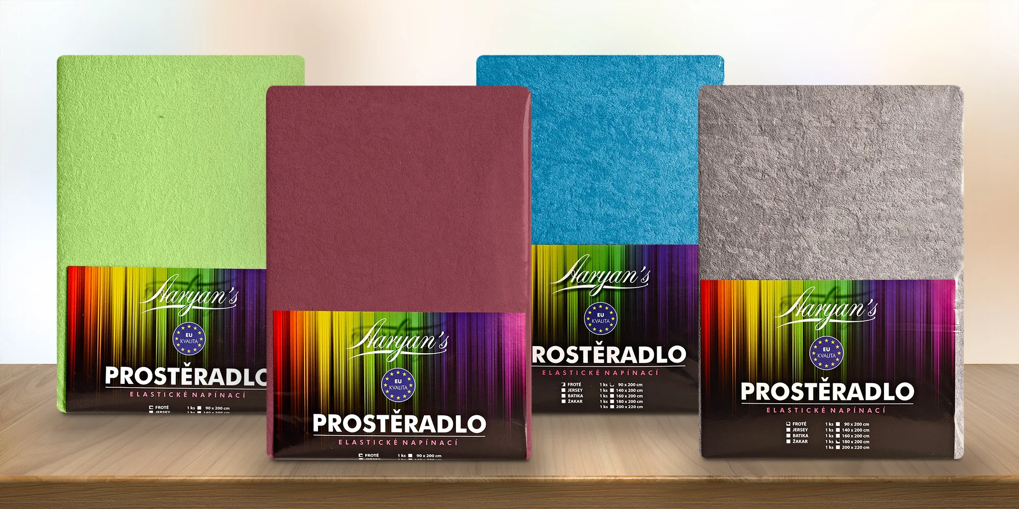 Napínací froté prostěradla: 20 barev a 5 velikostí