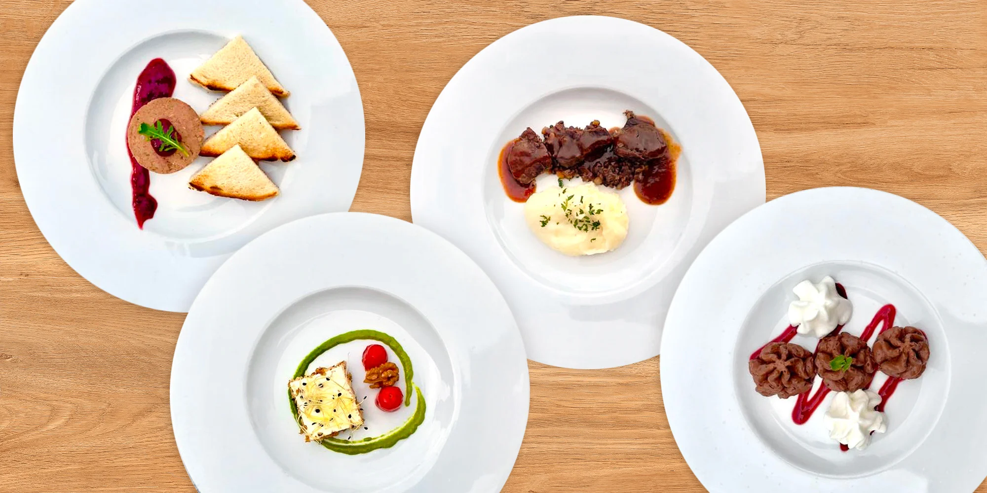 Menu o 6 chodech: líčka, burger i lahev vína pro dva