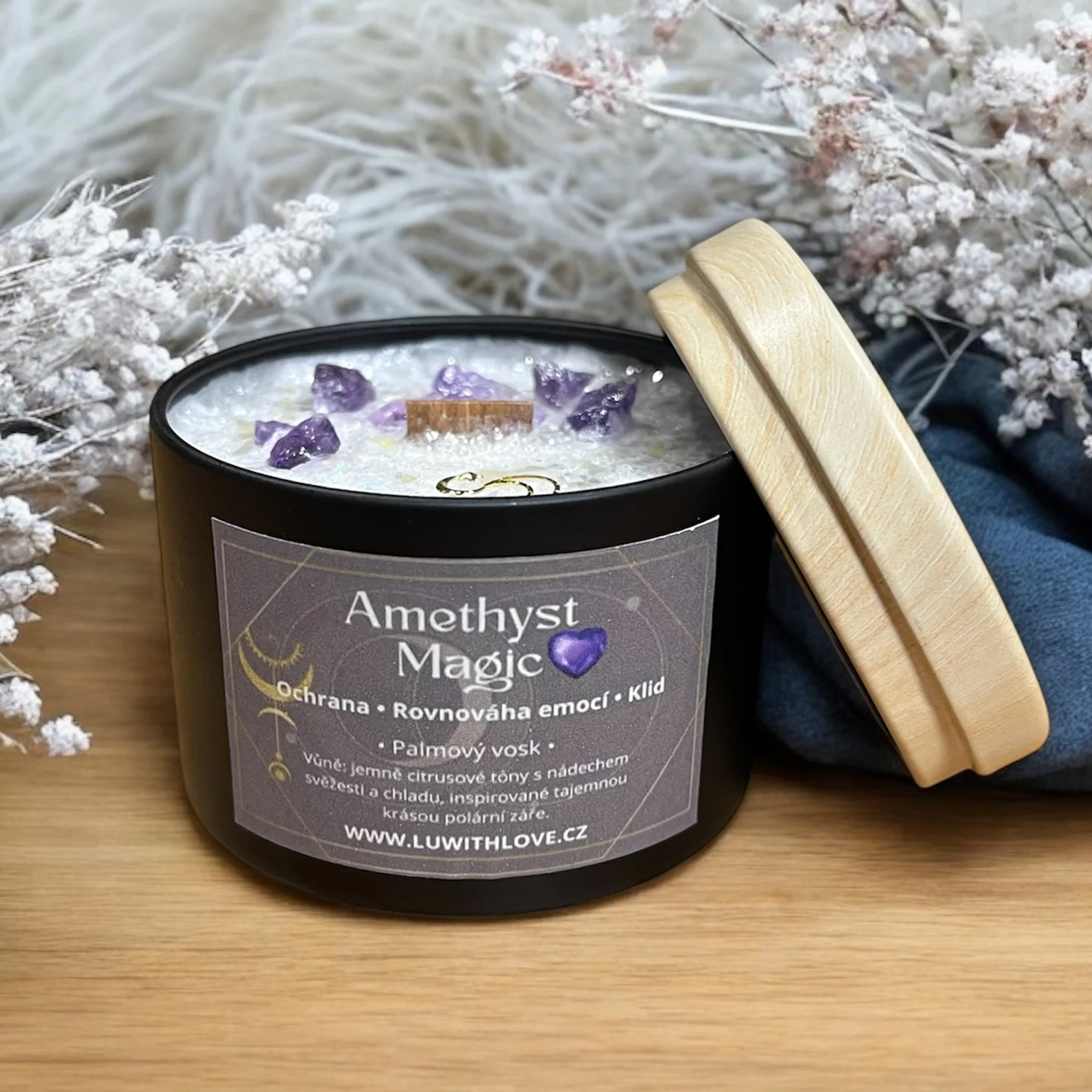 Přírodní svíčky z ČR zdobené minerály i sušenými květy - Obrázek 2