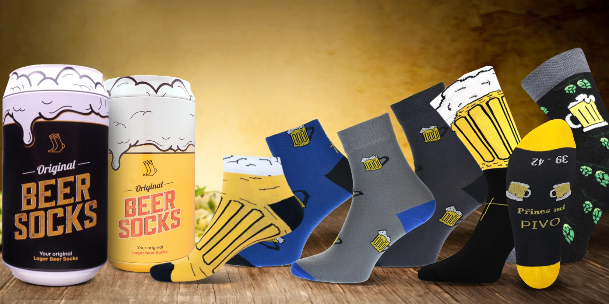 Ponožky s motivem piva v dárkové plechovce
