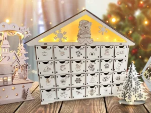 Dřevěné vánoční dekorace: betlém, lucerna i kalendář