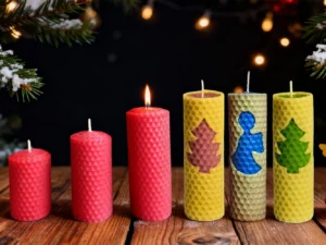 Vánoční svíčky ze včelího vosku i set na adventní věnec