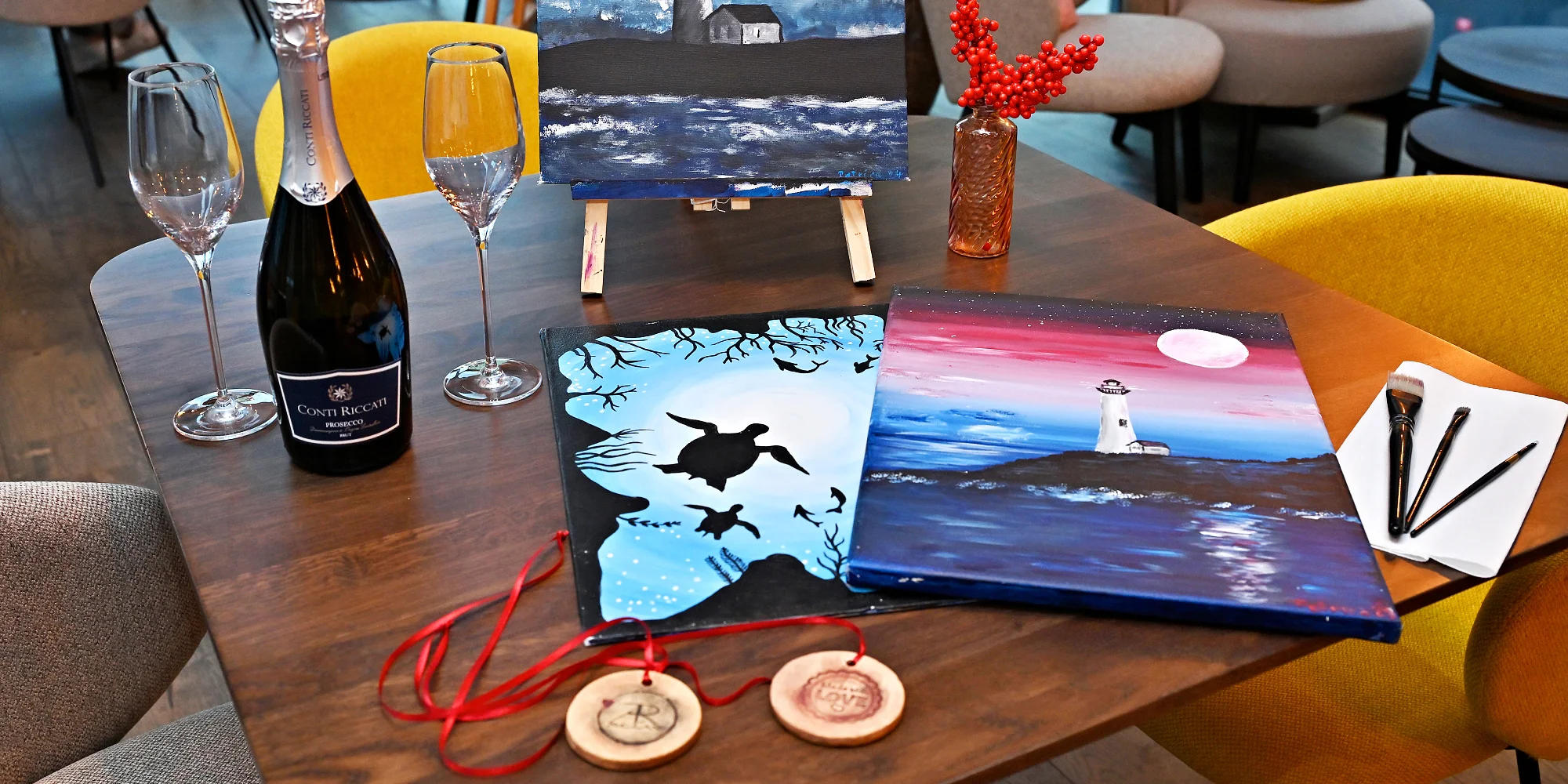 Párové malování spojeného obrazu s lahví prosecca - Obrázek 4