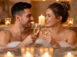 Párové hýčkání: partnerská masáž, sauna, vířivka, prosecco a ovoce