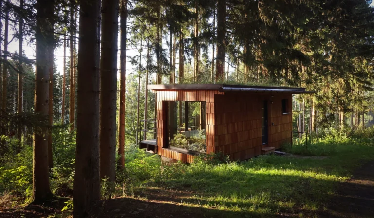 Romantický únik do šumavských lesů: plně vybavený tiny house, snídaně v penzionu
