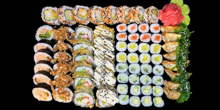 Nadupané sushi sety na odnos s sebou: 36 až 88 ks i gyoza taštičky, losos, avokádo i okurka