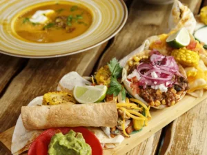 Tříchodové menu v mexické restauraci: polévka, plato specialit dle výběru a dezert pro 2 osoby
