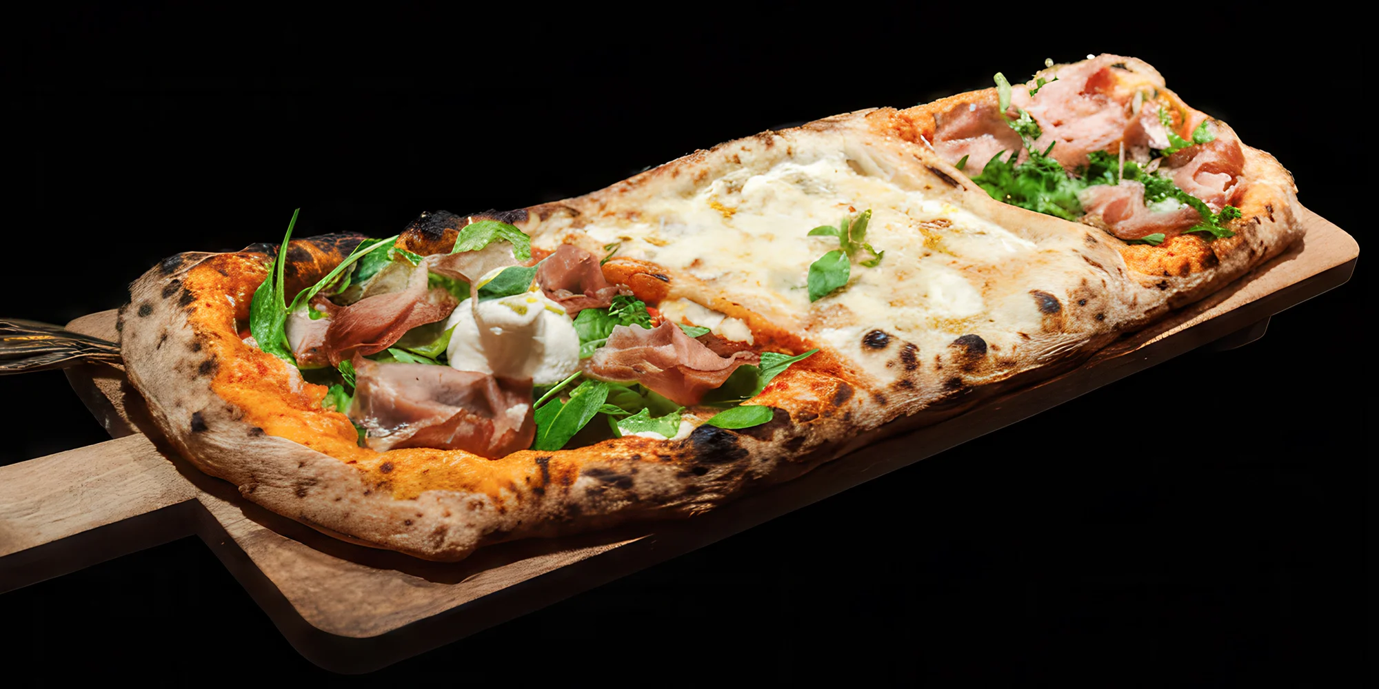 Pizza Alla Pala složená ze 3 druhů, pro 2 až 5 osob
